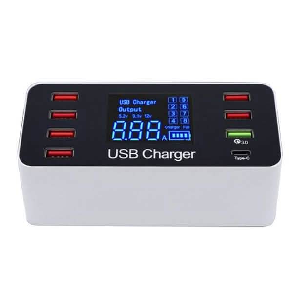 8A40W Charger Adapter Type C Hubs Quick Charge 3.0 USB Multi Port USB Charger Dock Station LCD Display with Smart Identification - Image 2