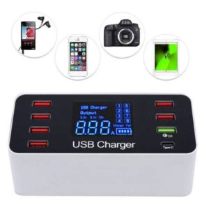 8A40W Charger Adapter Type C Hubs Quick Charge 3.0 USB Multi Port USB Charger Dock Station LCD Display with Smart Identification