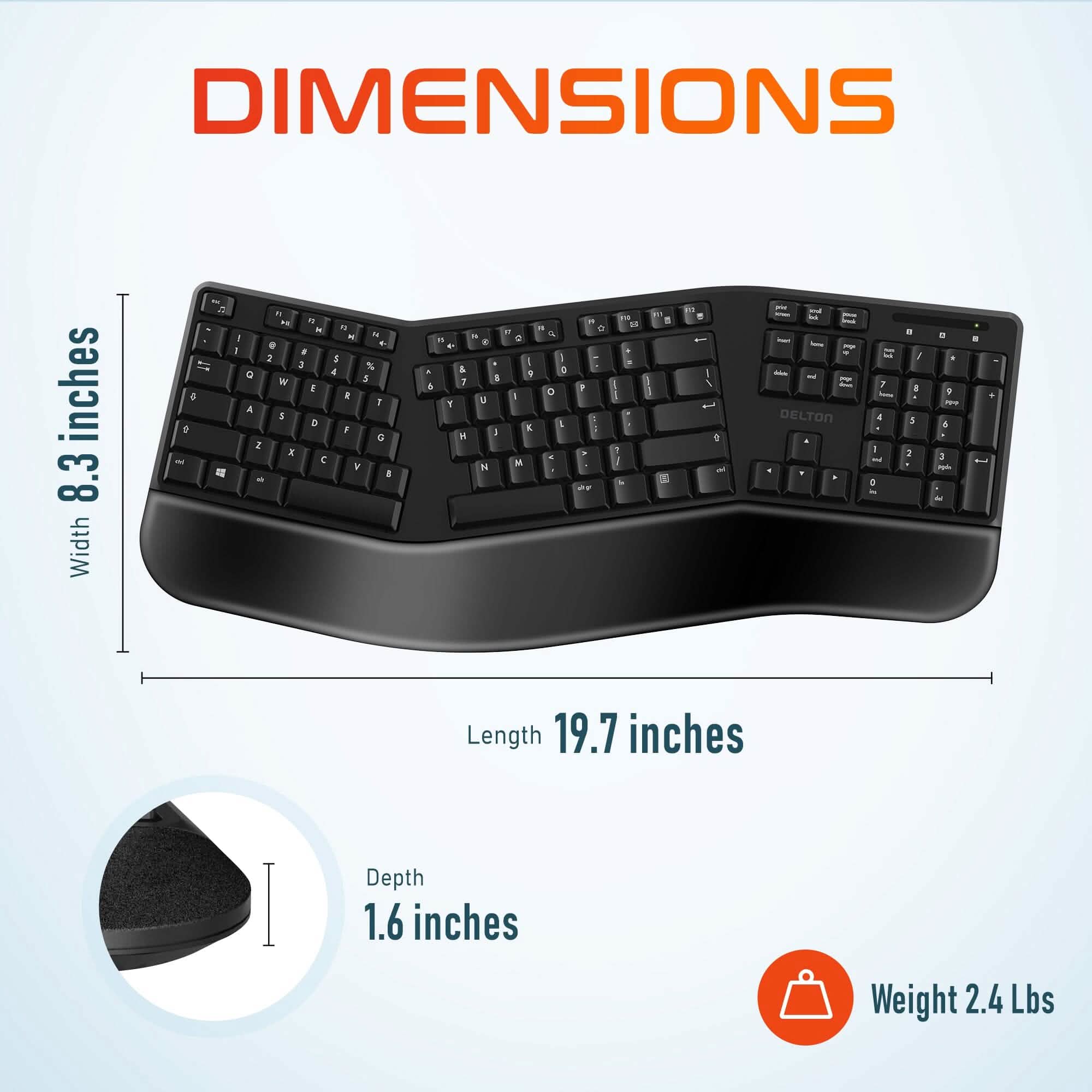 Delton KB200 and S12 Wireless Ergonomic Keyboard and Wireless Mouse Computer Pointing Device Accessory - Image 2