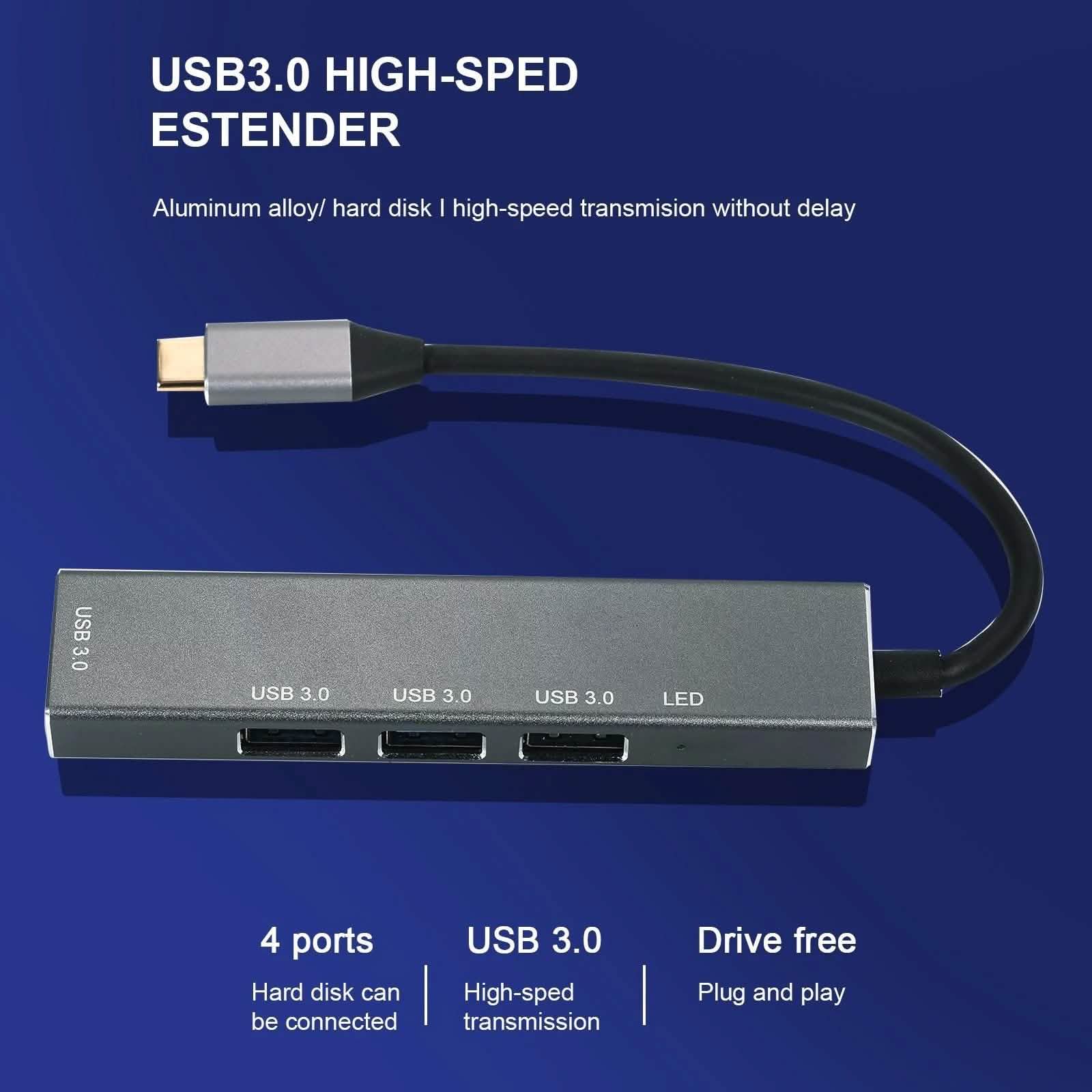 T304 4-in-1 Hub Type C to USB3.0*4 Intelligent USB Hub Multi-Port Adapter - Image 5