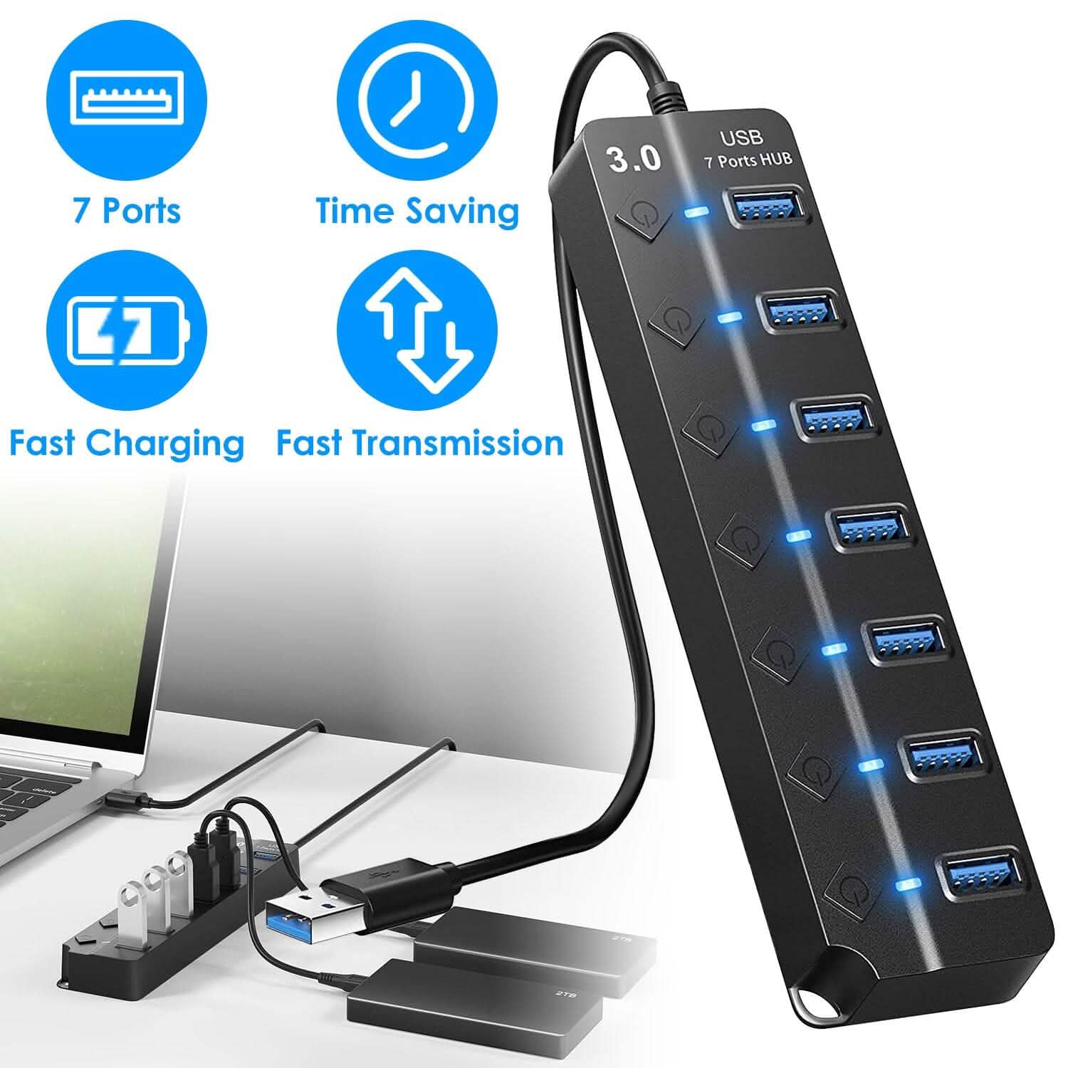 USB 3.0 HUB 7 Ports High Speed 5Gbps USB Splitter - Image 4